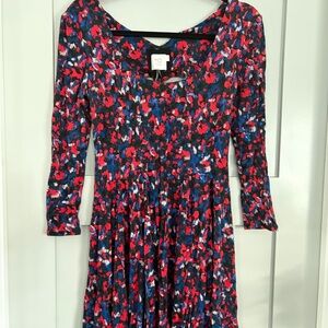 HD in Paris Red and Blue Floral Long Sleeve Dress